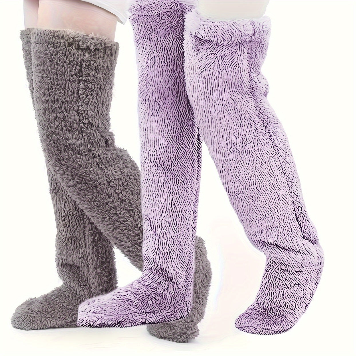 Cozy Couple's Thigh-High Fuzzy Socks - Warm, Durable Knit Over-The-Knee Stockings, Easy-Care Solid Hosiery Lootquake LLC