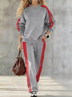 Casual Striped Sweatshirt and Pants Set THRIXINE