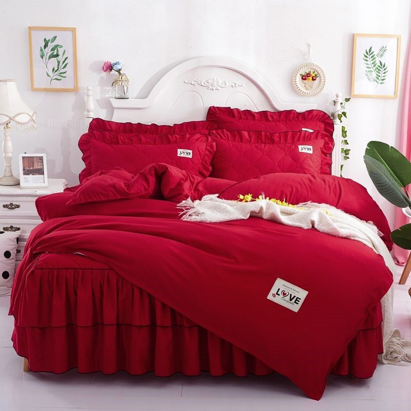 A Full Set Of Quilted Fallwinter Bed Skirt Bedspread Bed Sheet Princess Bedspread Plus Quilt Cover Pi-Mart