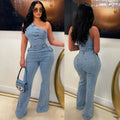 Demin Overalls Women Jumpsuits One Shoulder Mom Jeans Bodycon Long Pants Flare Pant High Waist Streetwear Y2k Slim Fit Rompers Purplish Diva