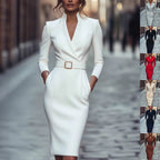 Slim-fitting Casual Suit Dress V-neck Long-sleeved Dresses Commuting Office Clothing For Women