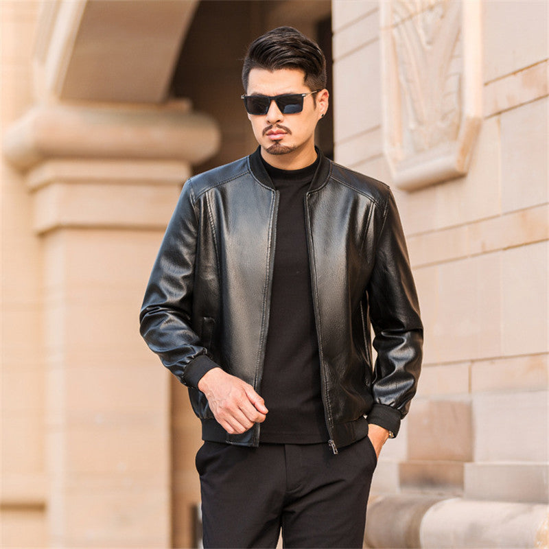 Men's Leather Jackets Spring And Autumn Plus Cashmere Men's Loose Pi-Mart