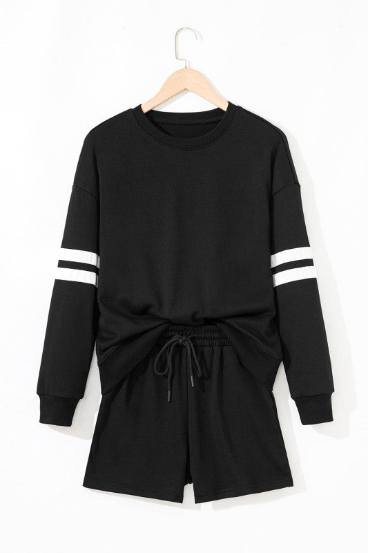 Varsity Stripe Sweatshirt and Short Set THRIXINE