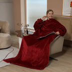 Warm Blanket Long Coral Fleece Blanket With Sleeves Coral Fleece Pocket Blanket  Winter Wash Flannel Blankets Pi-Mart