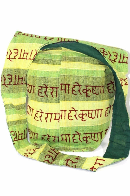 Hare Krishna Jhola Sling Bag 14 Inch Cotton Zip Pocket BandsCo Straps