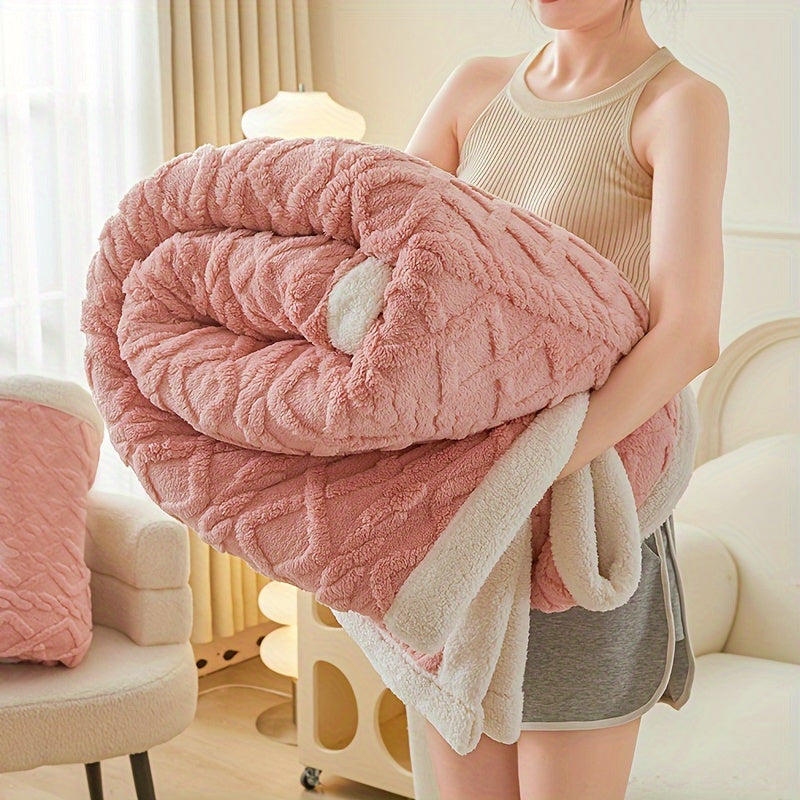 1pc Double-Sided Fleece Bed Blanket, Autumn And Winter Thickened Sofa Blanket, Air Conditioning Blanket, Suitable For All Seasons, Christmas present Lootquake LLC