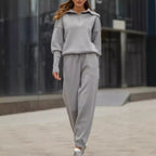 Long Sleeve Suit Zipper Lapel Top And Drawstring Trousers Fashion Casual Sports Clothing For Women Pi-Mart