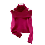 Soft Glutinous Idle Style Off-the-shoulder Bulky Turtleneck In Apricot Sweater Pi-Mart
