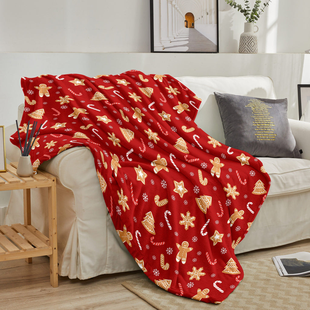 1pc Christmas Theme Blanket, Red Gingerbread Man Christmas Tree Blanket, Soft Warm Throw Blanket Nap Blanket For Couch Sofa Office Bed Camping Travel, Multi-purpose Gift Blanket For All Season Lootquake LLC