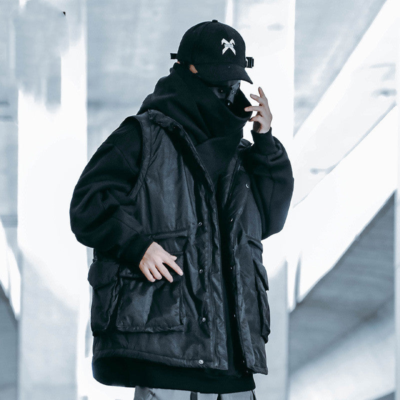 Men's Loose Casual Fish Mouth Hat Cotton-padded Jacket