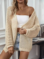 Openwork Open Front Long Sleeve Cardigan - SJB-DIAMOND ELITES