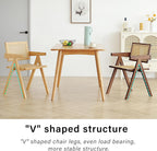 Rattan Dining Chairs Set of 2, Mid Century Modern Armchairs, Wooden Kitchen Chairs for Dining Room, Living Room, Walnut