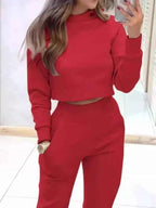 Casual Chic Cropped Sweatshirt and Jogger Set THRIXINE