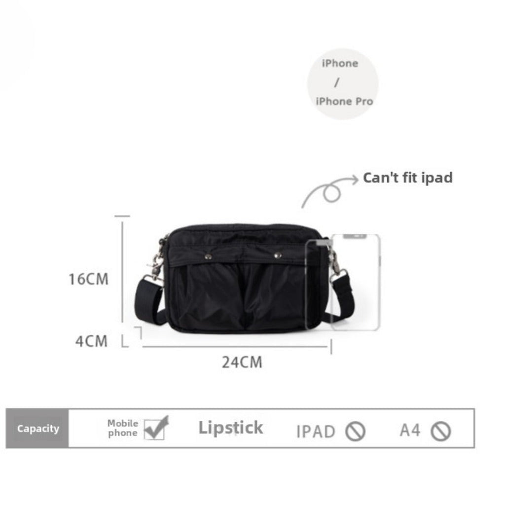 Women's bag simple tooling shoulder Crossbody bag, small pleated stylish casual nylon bag, small square purse