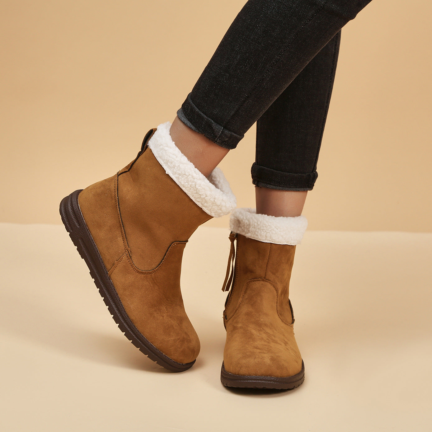 Winter Snow Boots New Fashion Lamb Thickened Warm Fleece Short Boots With Side Zpipper Design Solid Shoes For Women Pi-Mart