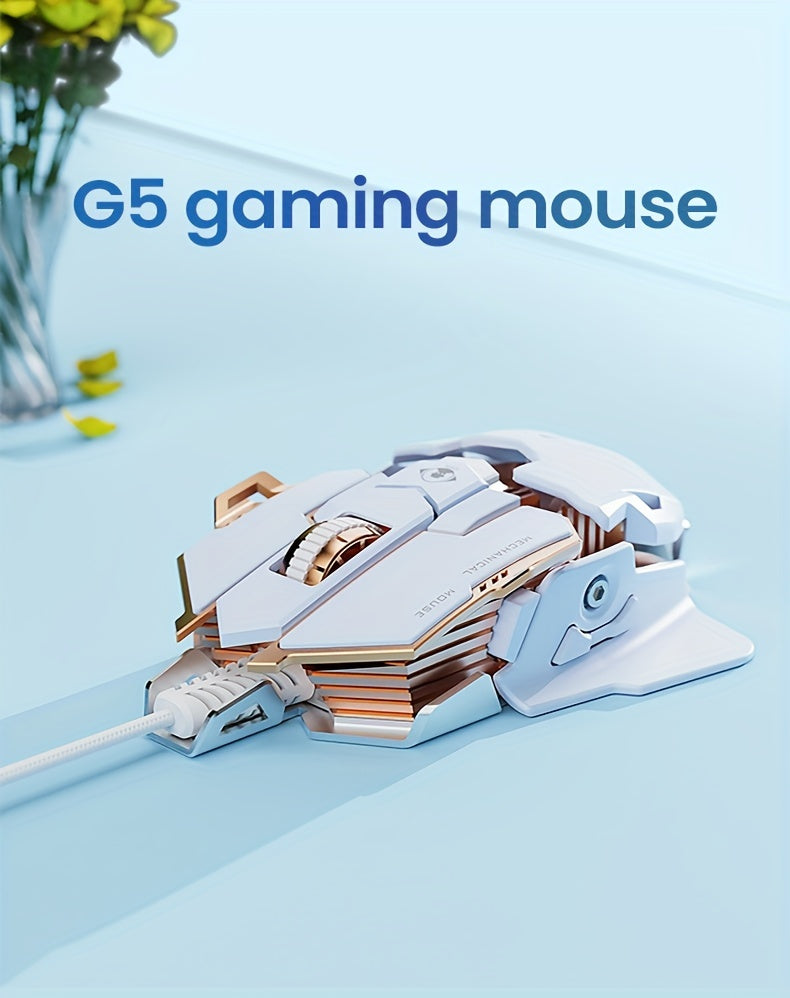 EWEADN G5 USB Wired Gaming Mouse Silent or audible optional Metal mechanical Mouse gamer with 8 Buttons Macro Function Keys, Support tail length adjustment to suit different hand sizes Perfect for desktop, laptop, computer, s