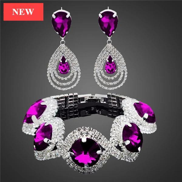 Modern NEW Trend Luxury  Woman Elegant Wedding Bridal Jewelry Sets For Women Rhinestone Austrian Crystal Jewelry Set Bracelet Earrings Set - SJB-DIAMOND ELITES