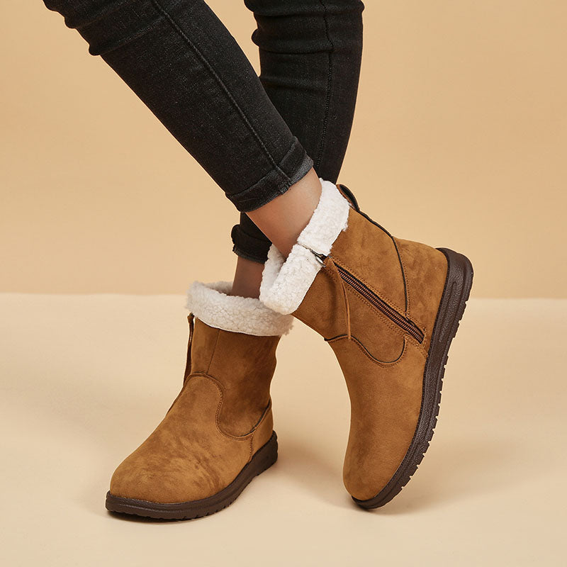Winter Snow Boots New Fashion Lamb Thickened Warm Fleece Short Boots With Side Zpipper Design Solid Shoes For Women Pi-Mart