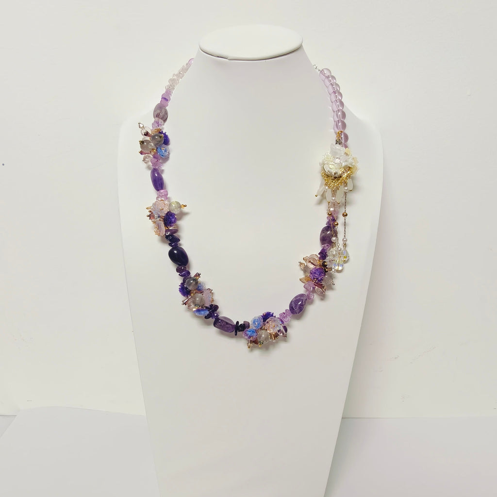 Handmade Premium Crystal Necklace |  Artisan Woven Jewelry with Alloy Accents  | Elegant Sparkling Statement Necklace for Women (MAC345)