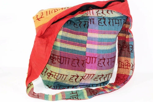 Hare Krishna Jhola Sling Bag 14 Inch Cotton Zip Pocket BandsCo Straps