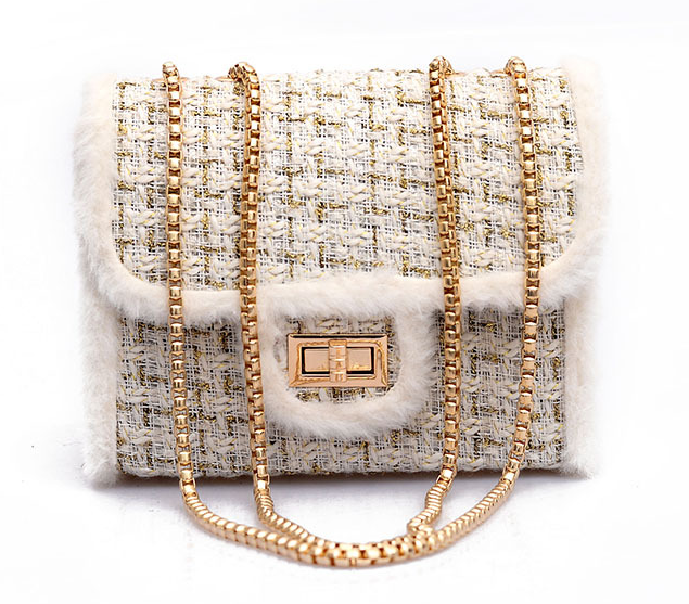 Small chain bag lock closure 2025 autumn and winter with synthetic fur decoration X9178 - SJB-DIAMOND ELITES