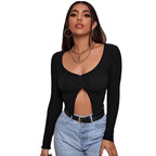 Long Sleeved Crop Cardigan Top Sexy Button Knit T-shirt - SJB-DIAMOND ELITES