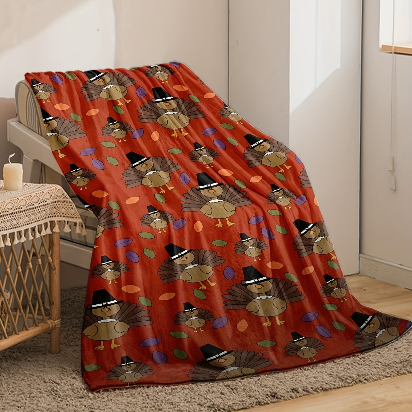 1pc Thanksgiving Turkey Print Flannel Blanket, Soft Warm Throw Blanket Nap Blanket For Couch Sofa Office Bed Camping Travel, Multi-purpose Gift Blanket For All Season Lootquake LLC