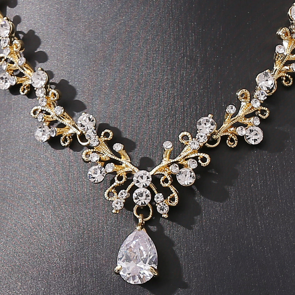 Bridal Rhinestone Zircon Earring Necklace Pi-Mart