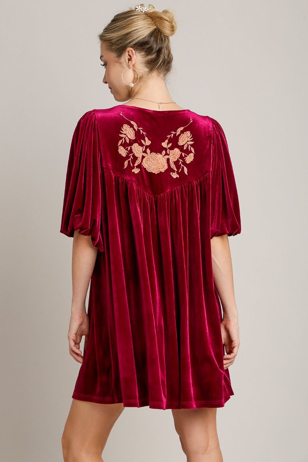 Embroidered Half Sleeve Velvet Mini Dress with Tassel For Women – Luxurious Velvet Dress, Embroidered Tassel Mini Dress, Elegant Party Dress Stevvex