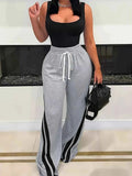 Plus Size Striped Contrast Wide Leg Pants THRIXINE