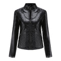 Simple European And American Trend Thin Coat Long Sleeve Motorcycle Jacket Women Pi-Mart