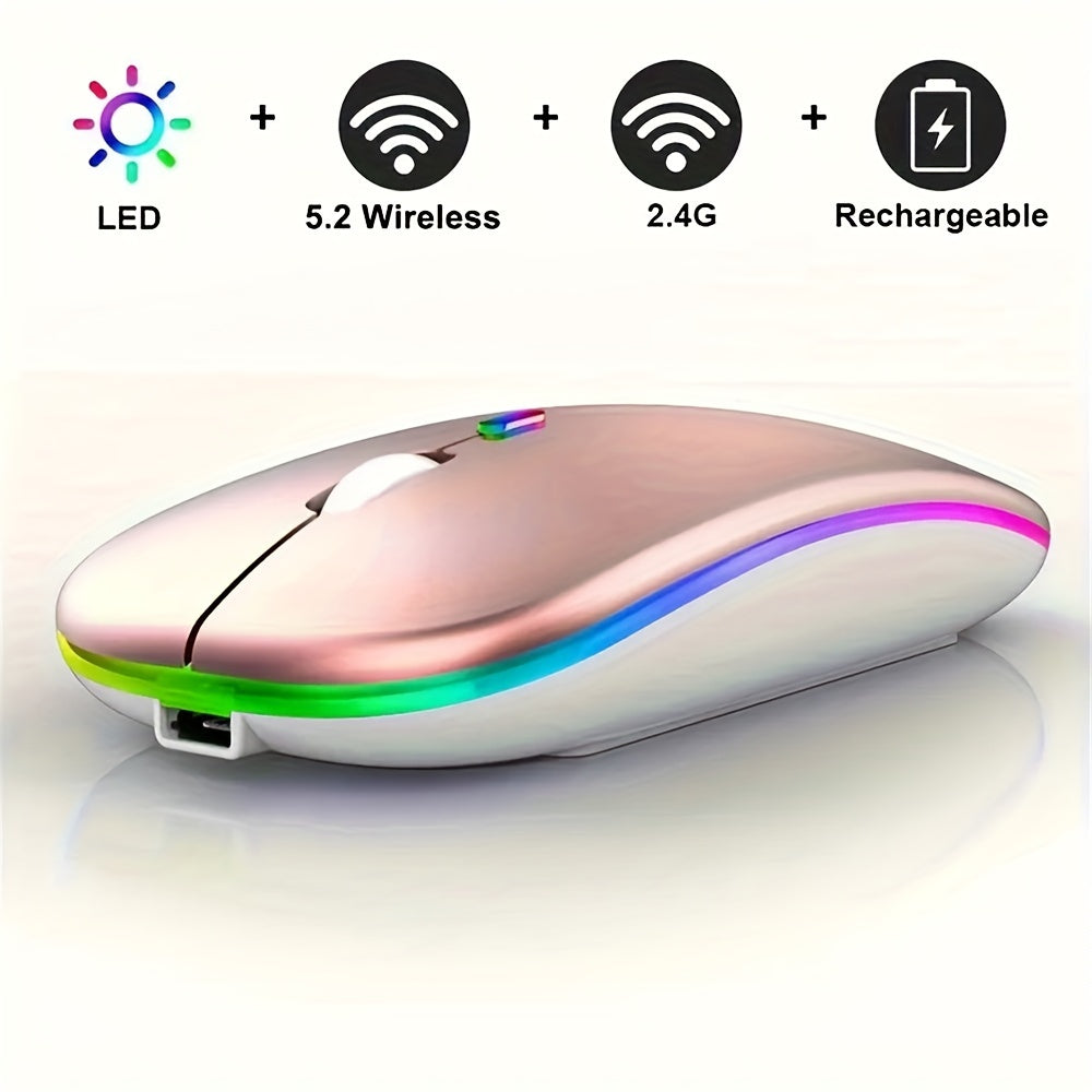 Wireless Rechargeable LED Backlit Gaming Mouse with 2.4G/5.2G Dual Mode, Ultra-Thin, Silent, Universal Compatibility for Laptops, Desktops, and Tablets Lootquake LLC