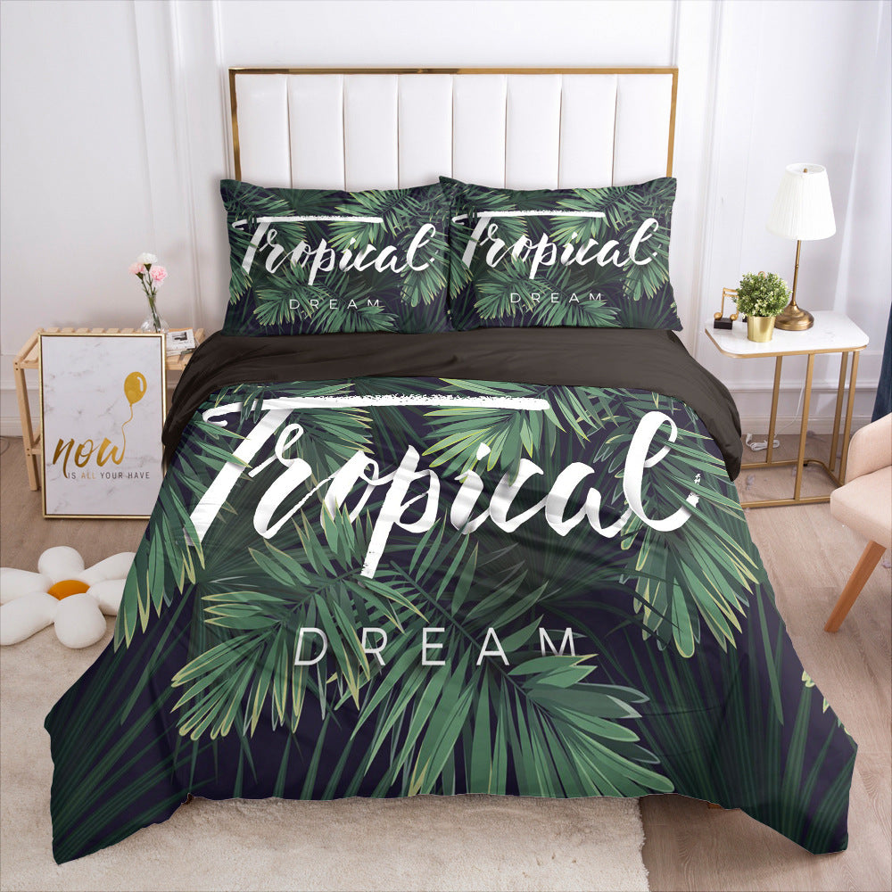 Nordic Spring Bedding Set Green Leaf Quilt Cover Pi-Mart