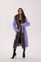Genuine Silver Fox Virgin Wool Wrap Coat in Lavender - SJB-DIAMOND ELITES
