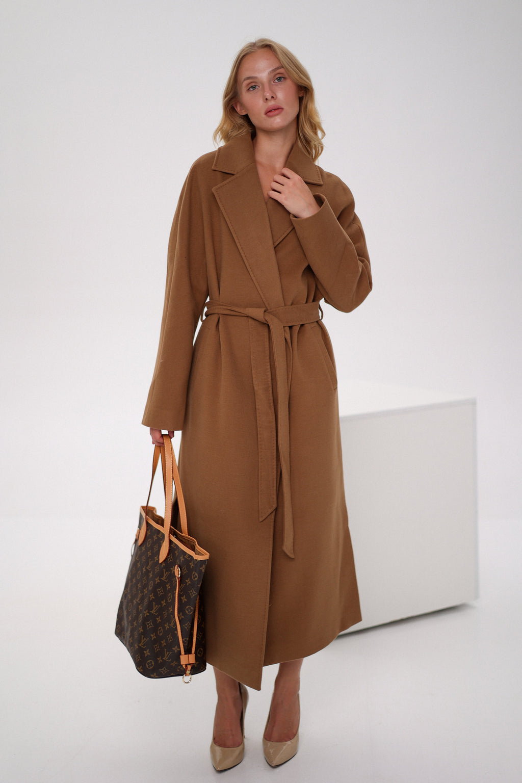 Cambridge Comfort Wraparound Wool Cashmere Coat in Dark Camel - SJB-DIAMOND ELITES