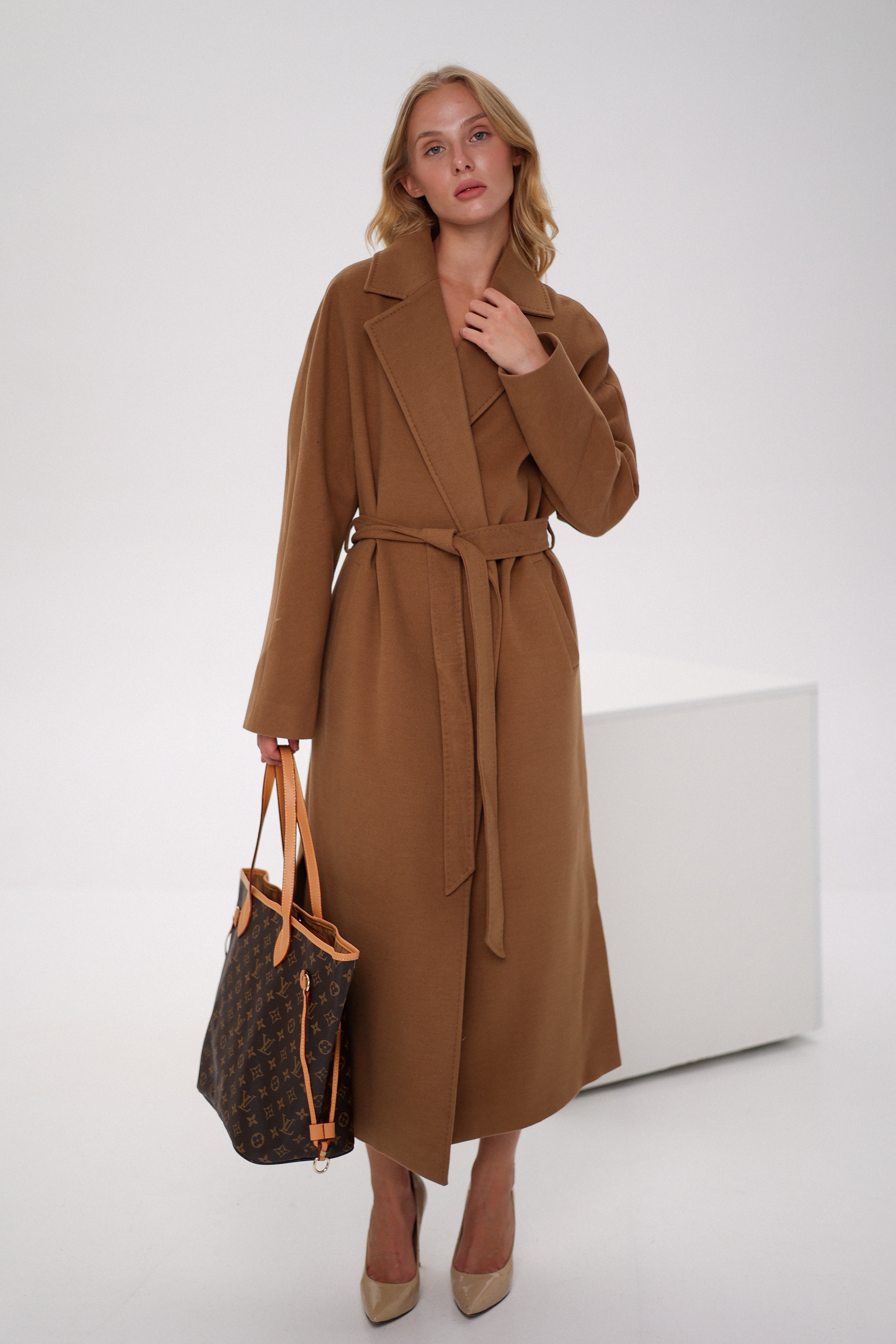 Cambridge Comfort Wraparound Wool Cashmere Coat in Dark Camel - SJB-DIAMOND ELITES
