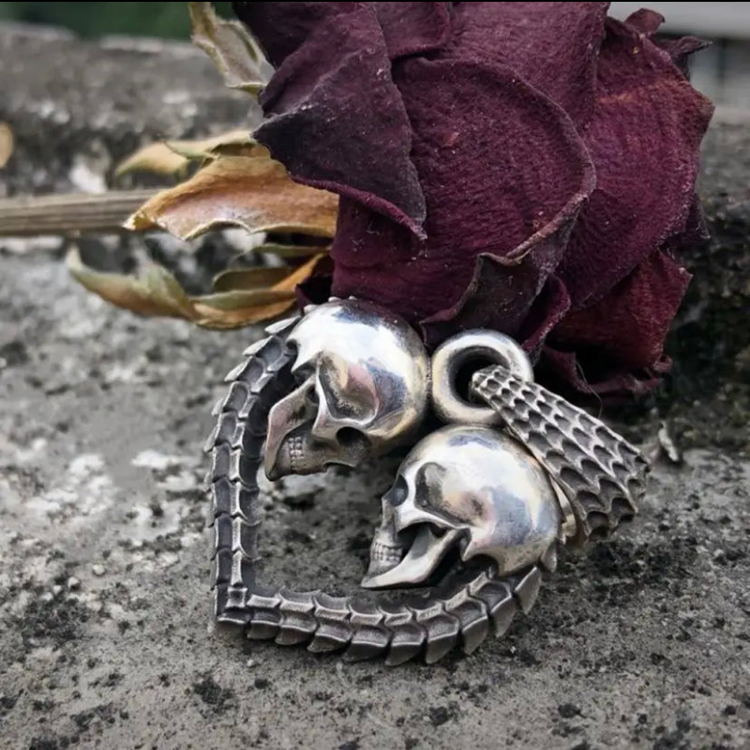 Double Skull Heart Pendant Pi-Mart
