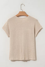 Mist Green Hollow Patchwork Waffle Knit Top