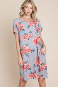 Floral Round Neck Short Tee Dress with Pockets For Women – Comfortable, Casual & Functional for Everyday Wear Stevvex