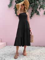 Smocked Single Shoulder Sleeveless Dress Stylish & Comfortable Summer Long Dress Lightweight Dress