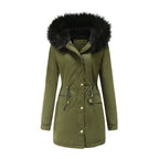 Women's Mid-length Fur Collar Coat Parker Cotton-padded Coat Pi-Mart
