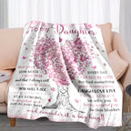 1pc To My Daughter Blanket Love Letter Fleece Blanket, Multi-functional Comfort Throw With Digital Tree Print, Collegiate Style, Special Gift For Daughter Lootquake LLC