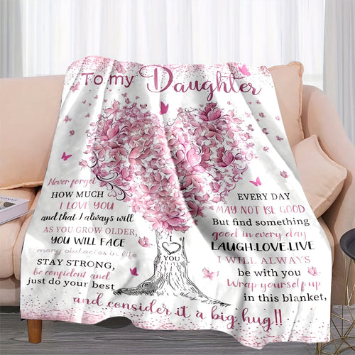 1pc To My Daughter Blanket Love Letter Fleece Blanket, Multi-functional Comfort Throw With Digital Tree Print, Collegiate Style, Special Gift For Daughter Lootquake LLC