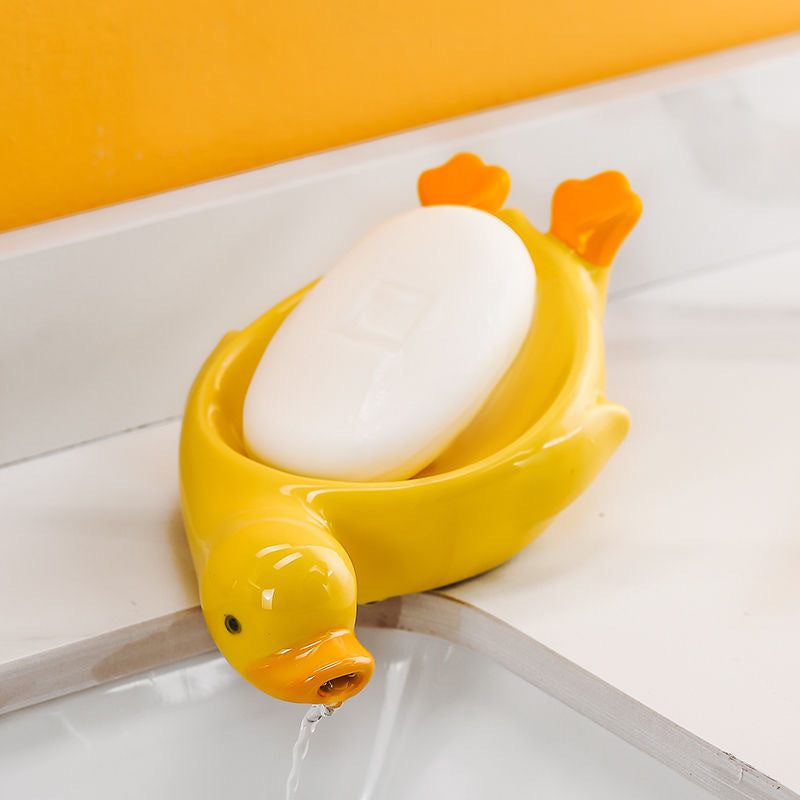 Small Yellow Duck Creative Ceramic Drain Soap Box Pi-Mart