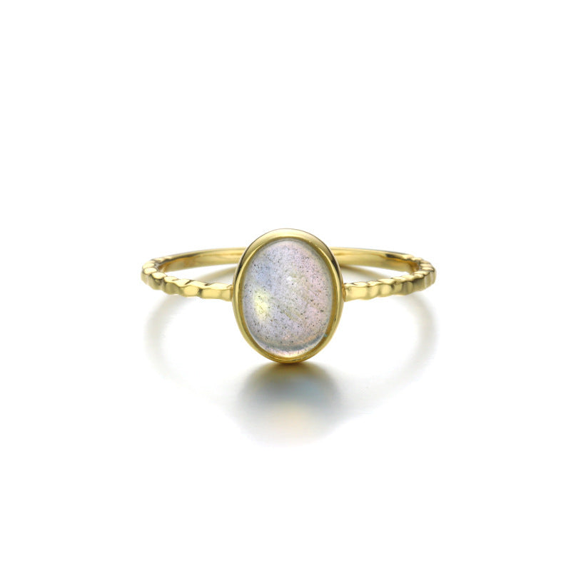 S925 Sterling Silver Personality Simple Lengthened Stone Ring Pi-Mart