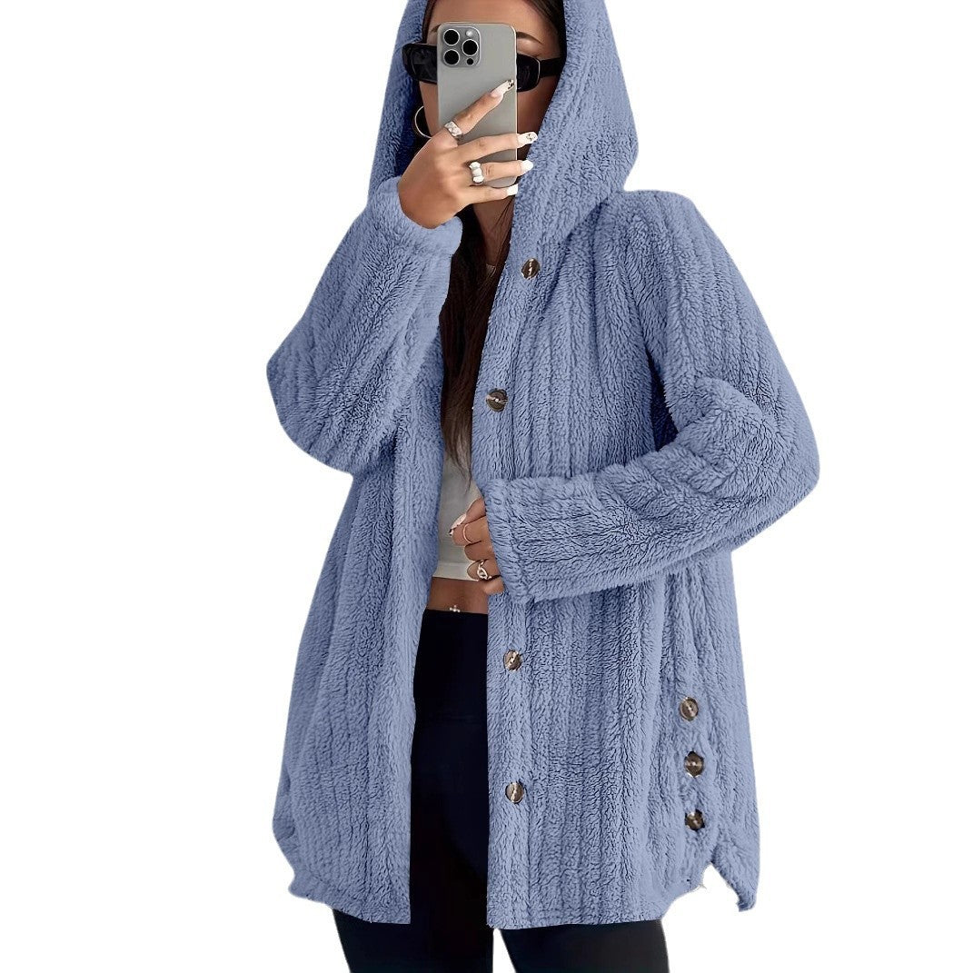 Hooded Loose Plush Coat Women's Regular Sleeve Pi-Mart