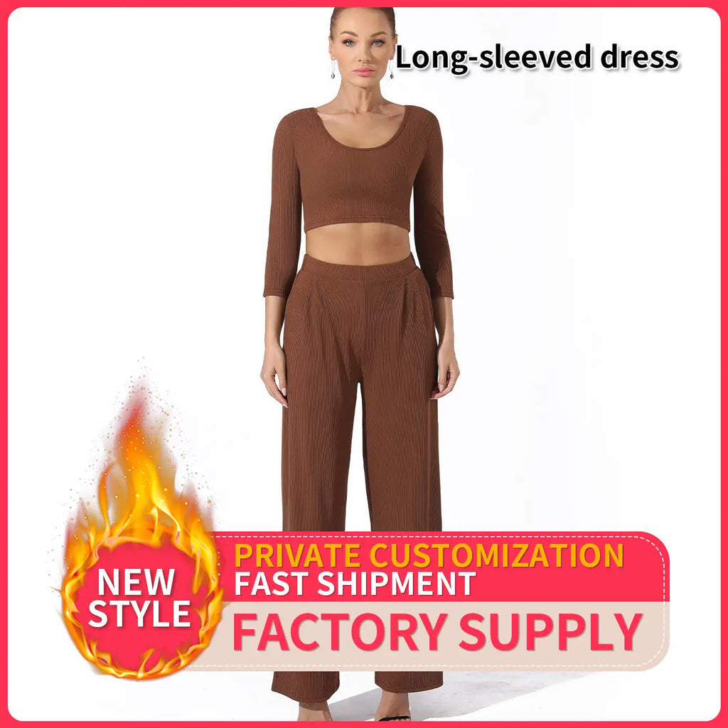 Women's Fashion Simple Solid Color Top Pants Set - SJB-DIAMOND ELITES