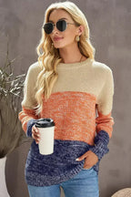 Color Block Round Neck Long Sleeve Sweater - SJB-DIAMOND ELITES