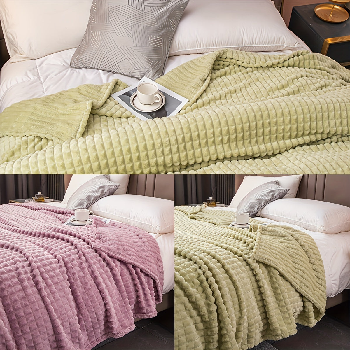 1pc Blanket Flannel/thick Blanket/grey/khaki/royal Blue/white/dark Gray/burgundy/beige/dark Brown/Silvery Gray/taro Purple/green/bedroom/guest Room/living Room/student Dormitory /car/sofa/travel Cute Multifunctional Blanket Lootquake LLC