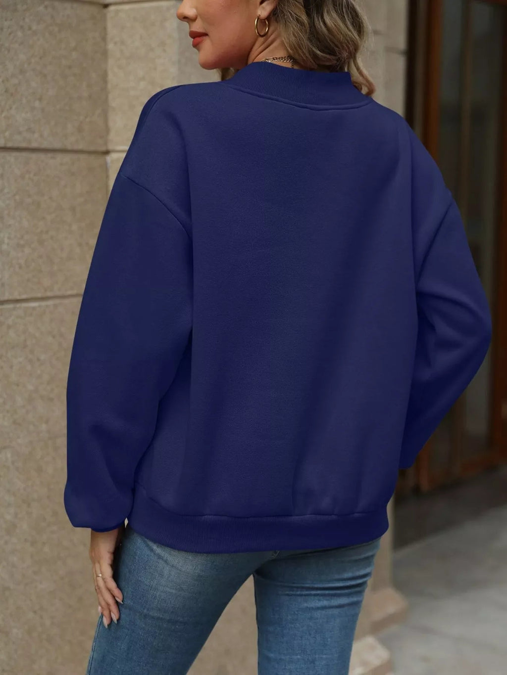 V-Neck Solid Color Casual Sweatshirt THRIXINE